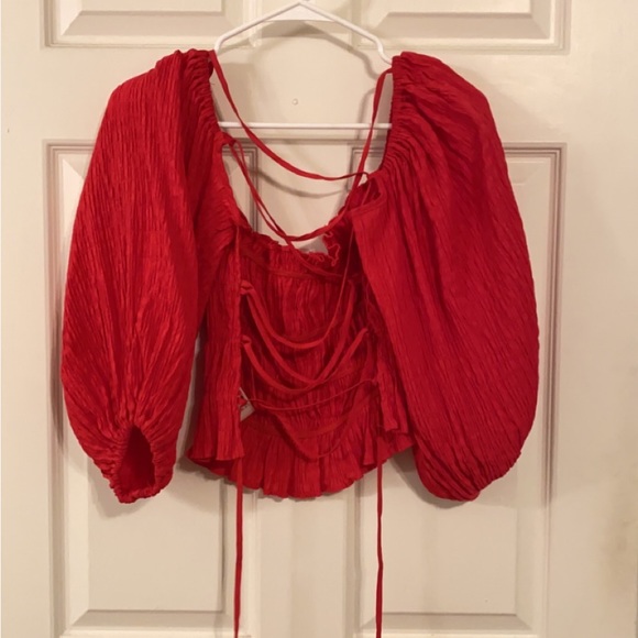 Urban Outfitters Tie Back Puff Sleeve Crop Blouse - Picture 3 of 3